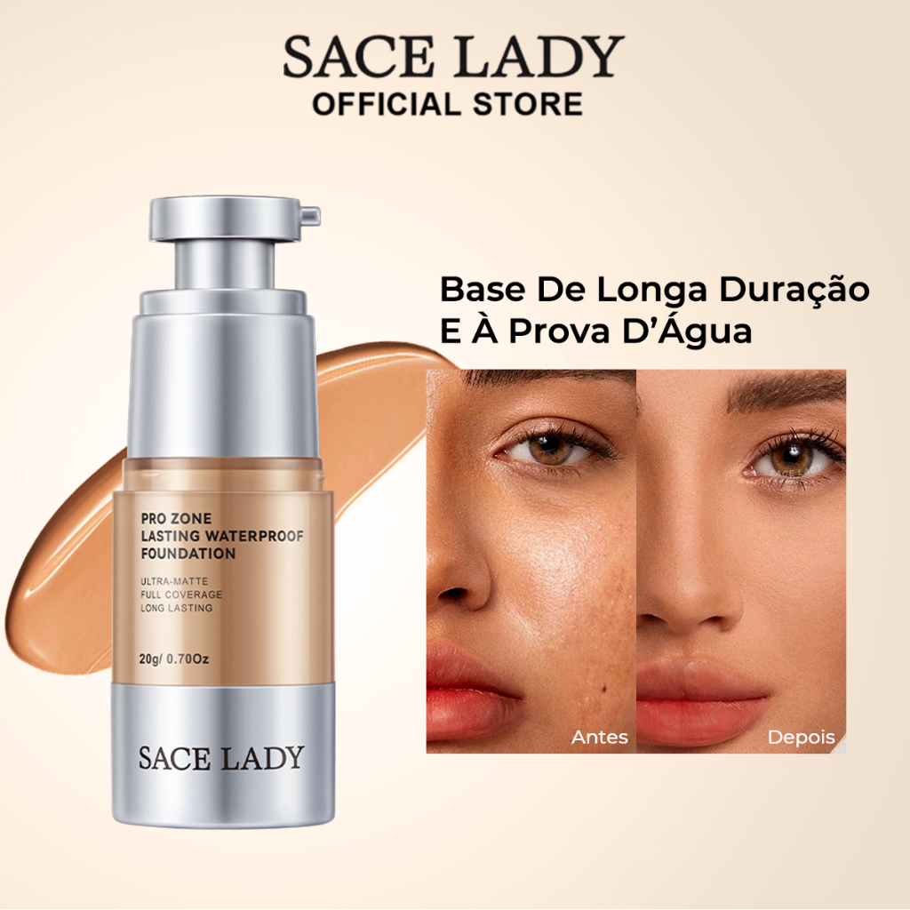 Base Líquida SACE LADY Alta Cobertura 24H Impermeável Acabamento Matte Maquiagem