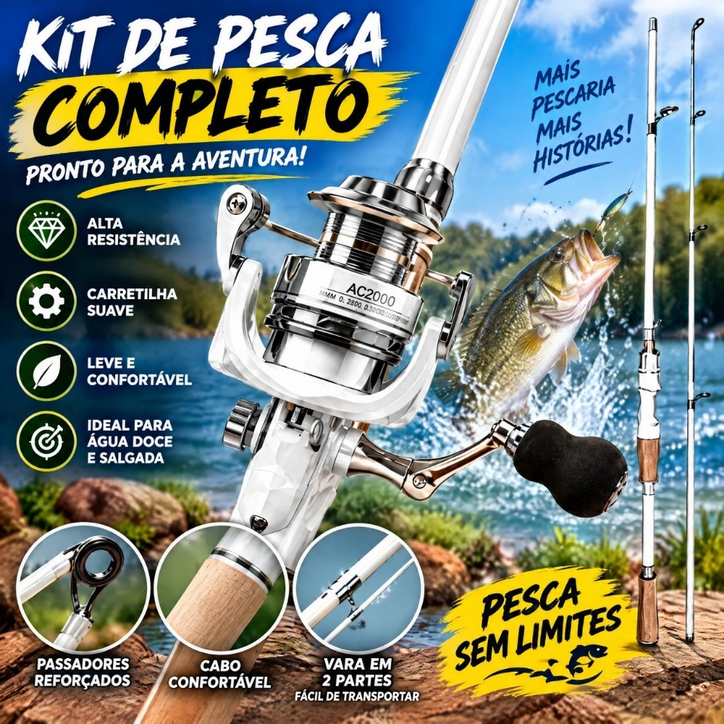 Vara de Pesca Carbono 2 Seções Reta e Gatilho para Molinete ou Carretilha Água Doce e Salgada para Iniciantes