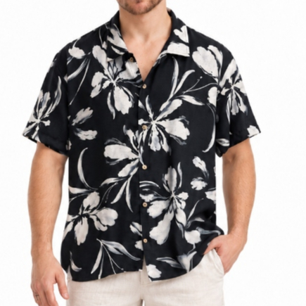 Camisa Masculina Manga Curta Estampada Verao Praia Floral Leve Fresca Calor Exclusiva Blackout