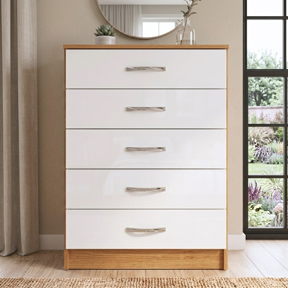 Cômoda 5 Gavetas Organizadora Grande p/ Quarto Móvel Gaveteiro - Blue Moby
