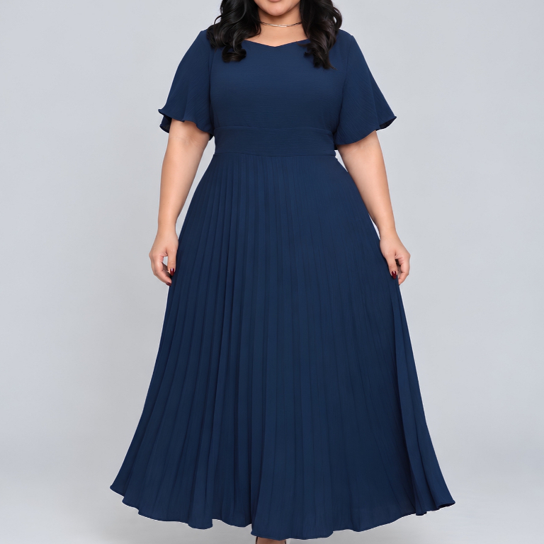 Vestido Longo Plus Size Duna Plissado Feminino Moda Evangélica Casual Elegante