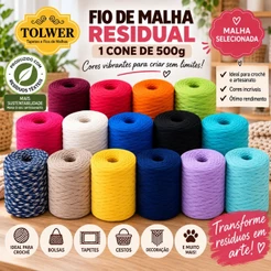 Fio de Malha Residual para Crochê Contem 1 cone de 500g