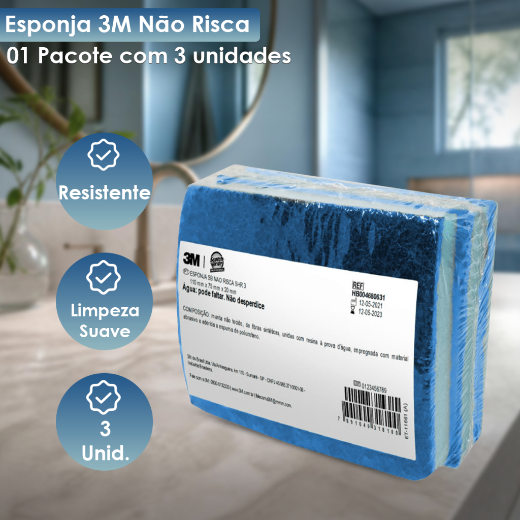 Bucha Esponja Nao Risca Azul Scotch Brite 3M Kit 3 Unidades Cozinha Limpeza Delicada Inox Vidro · foto 2