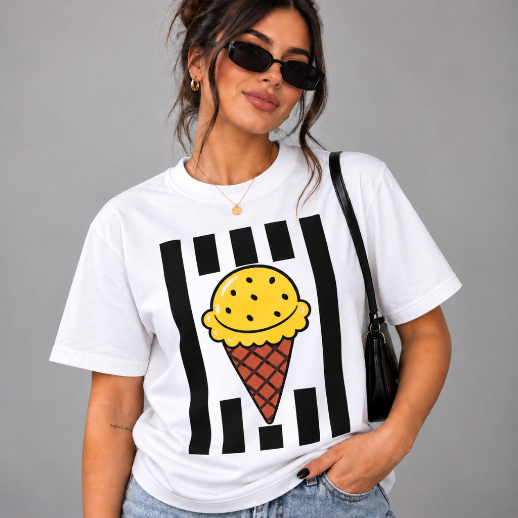 Camiseta Feminina Sorvetinho Estampa Divertida Blusinha Algodão Premium Moda Blogueira — imagem 2 de 2
