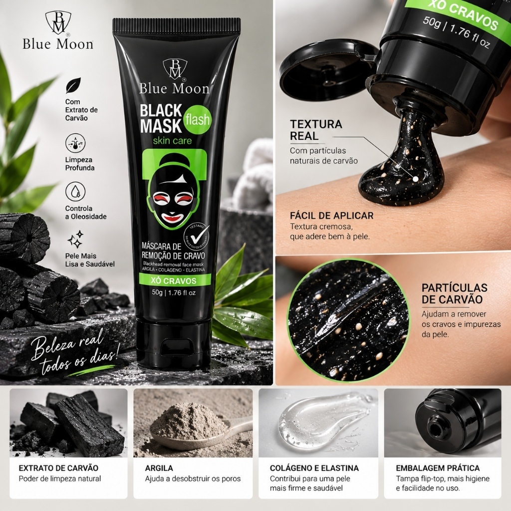 Máscara Facial Peel Off Removedora de Cravos | Black Mask | Carvão Ativado | Limpeza Profunda
