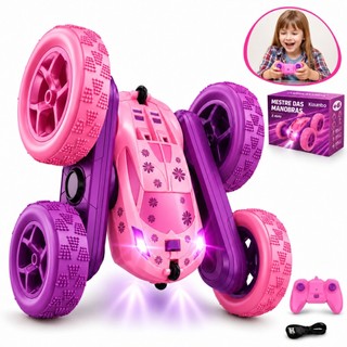 Carrinho Controle Remoto 4x4 Brinquedo Rosa Giro 360º  Infantil Recarregável Com Luzes Kizumba