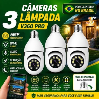 Câmera Segurança Wi-Fi 360 Infravermelho Prova D'água 360° visão notturna Lâmpada Sem Fio 8177