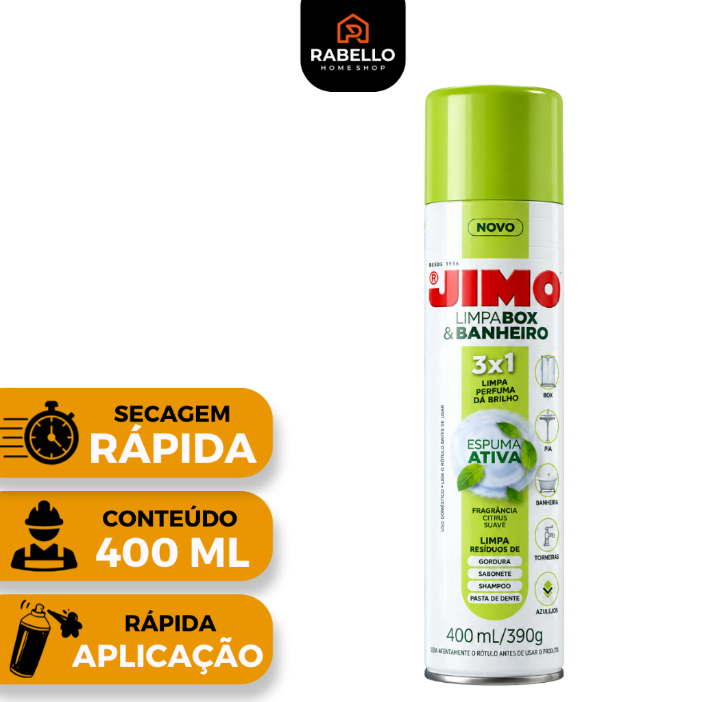 Limpa Jimo Box e Banheiro Vidros Spray Limpeza Profunda Profissional 400ML Desengordurante Multi