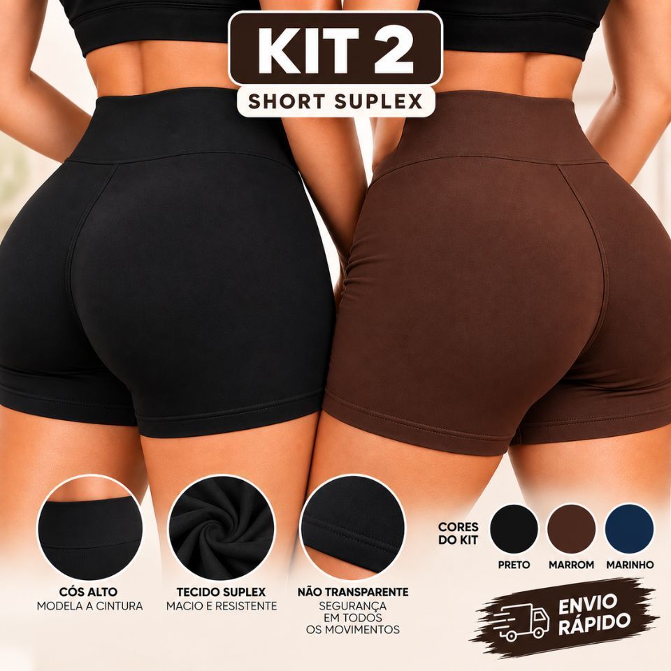 Kit 2 Short Suplex Feminino Academia Cós Alto Zero Transparência Legging Fitness Confortável Corrida