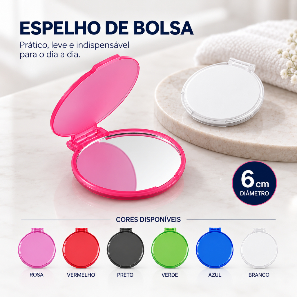 Kit Espelho de Bolsa Espelhinho de mão com tampa protetora Espelho Real