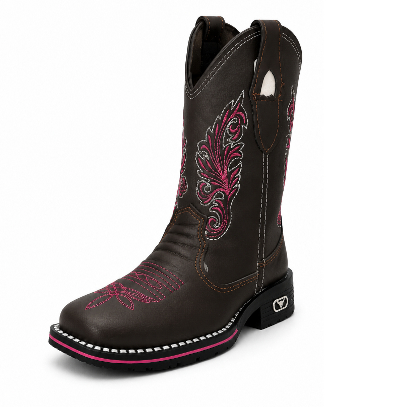 Bota Infantil Texana Country Feminina Menina Marrom Rosa Cowgirl Cowboy Western para Rodeio Festa Country e Dia a Dia
