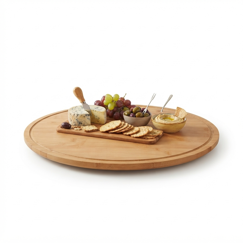 Tábua Giratória Redonda Lyor de Bambu 45cm x 45cm com Base Rotativa para Servir Queijos Frios Petiscos e Aperitivos Mesa