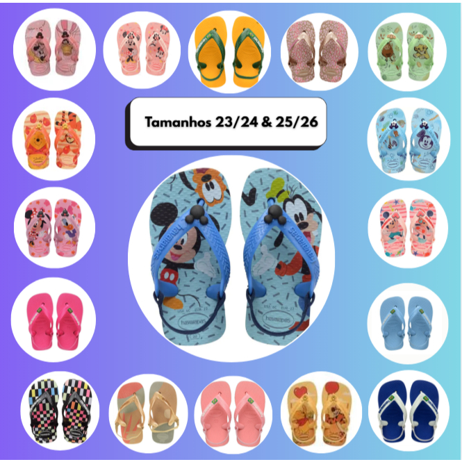 Chinelo Havaianas Original Baby Bebe Disney c/ elástico