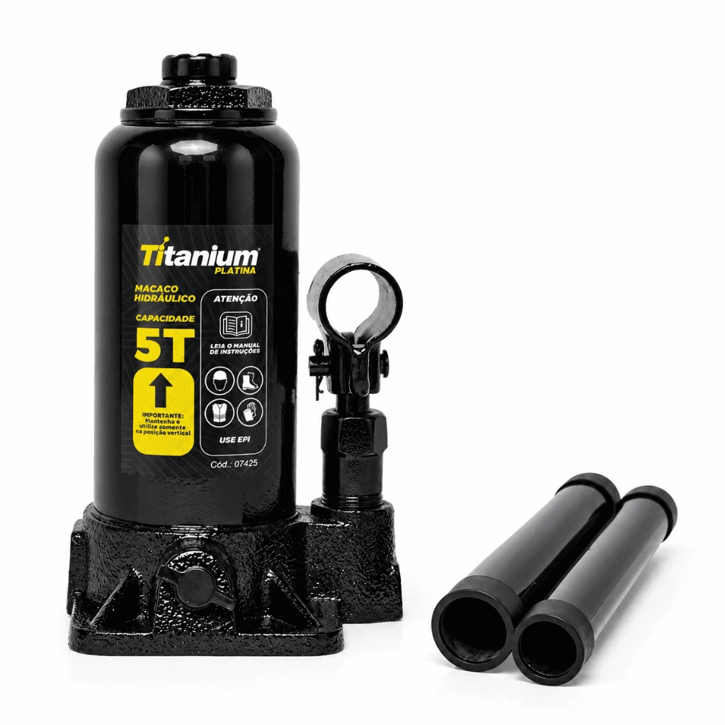 Macaco Hidráulico Tipo Garrafa 5 Toneladas Titanium Platina – Reforçado Automotivo