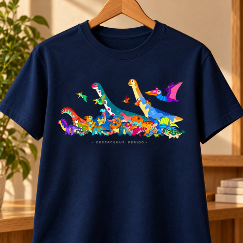 Camiseta Infantil Dinossauro Jurassic Período Cretáceo Menino Menina Estampada Algodão Infantil