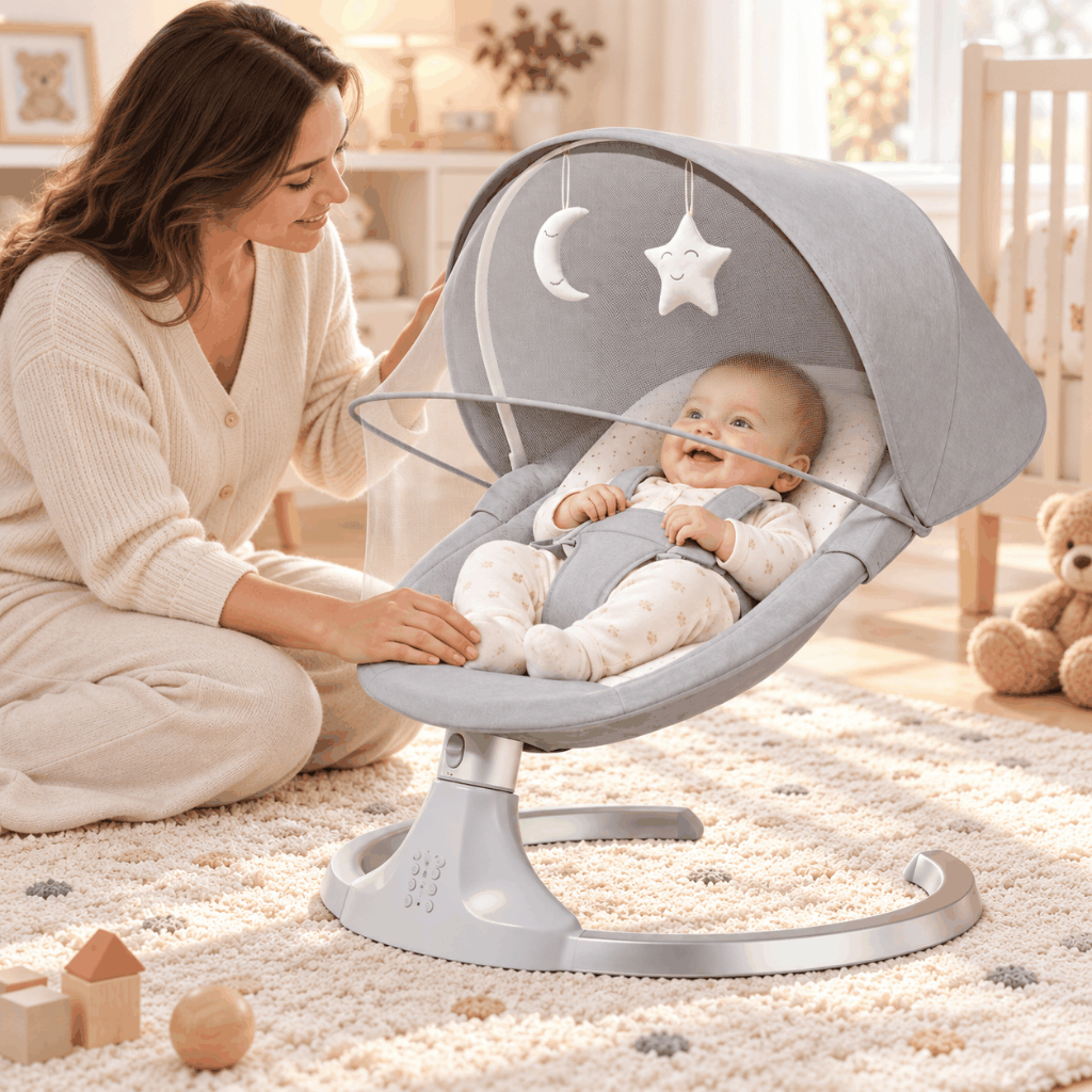Cadeira Balanço Automática para Bebê com Música Mosquiteiro Controle Remoto 0-12 Meses
