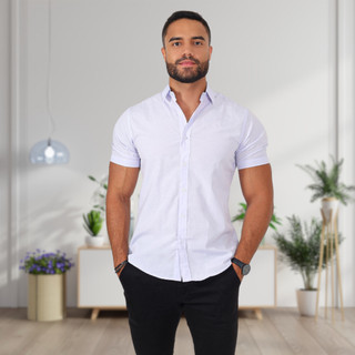 Camisa manga curta slim fit luxo algodão sem bolso não amassa