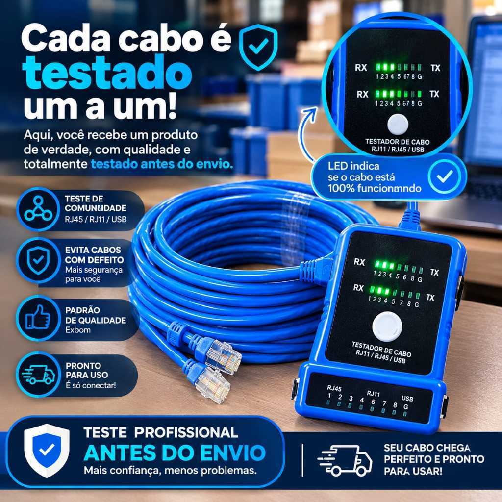Cabo De Rede Internet Patch Cord Cat 5e Montado Conector Rj45 Alta Velocidade