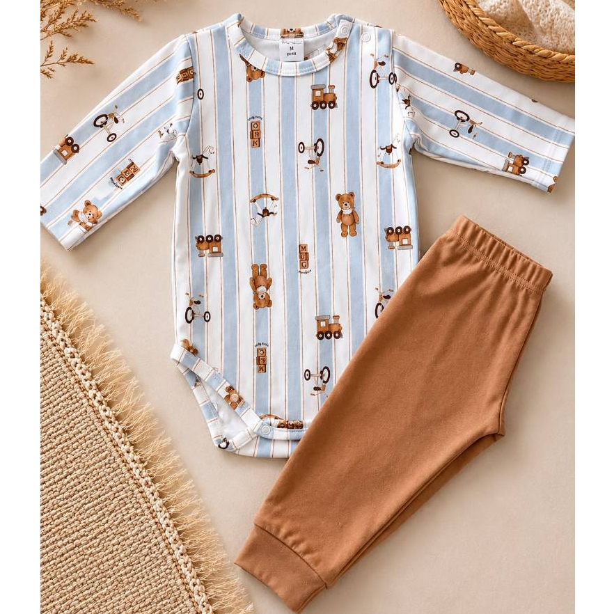 Body Manga Longa Bebê Algodão Egípcio Mini&Co Macio Antialérgico Roupa Bebê Confortável Estampado