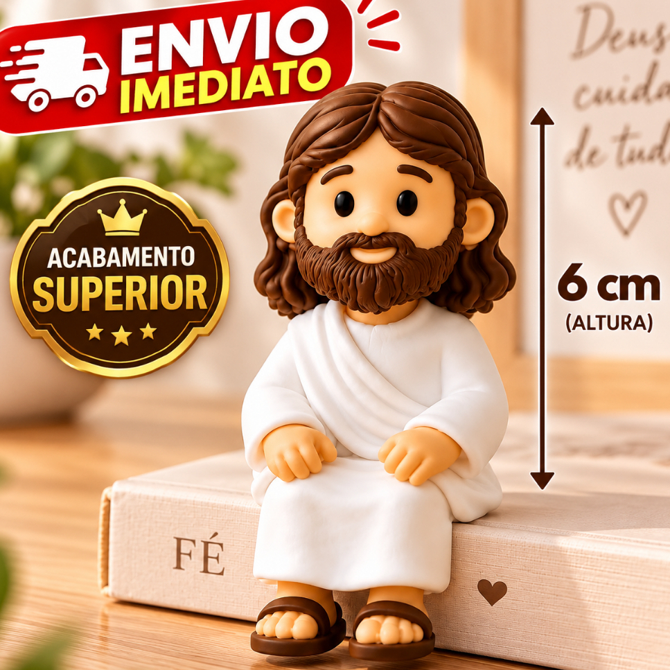 Mini Jesus Cristo Sentado 6cm Enfeite Decorativo Religioso para Mesa Monitor Nicho Janela Gabinete