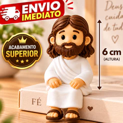Mini Jesus Cristo Sentado 6cm Enfeite Decorativo Religioso para Mesa Monitor Nicho Janela Gabinete