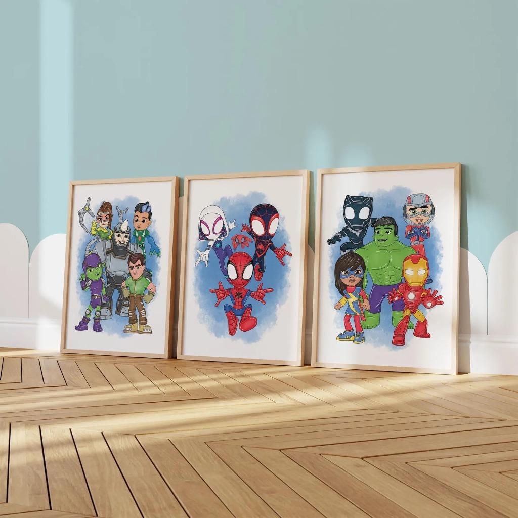 Kit 3 Quadros decorativos infantil super heróis baby vingadores 120x60 grande para sala quarto mdf — imagem 2 de 2
