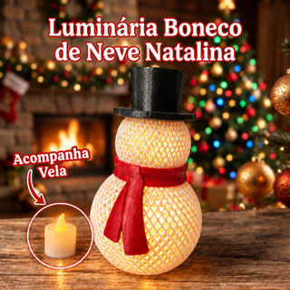 Luminária De Natal Boneco De Neve Enfeite Natalino Com Vela Elétrica