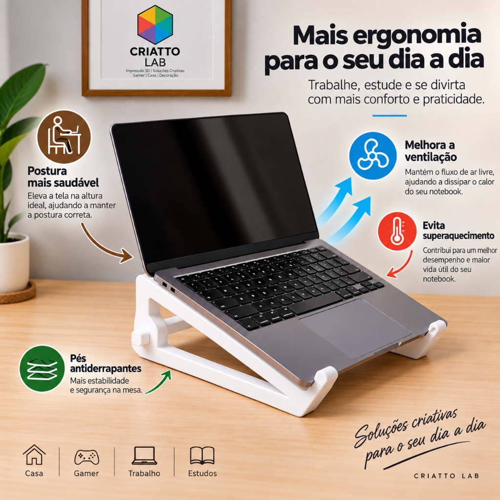 Suporte Elegante Para Notebook, Apoio Laptop de 13' a 16' Polegadas