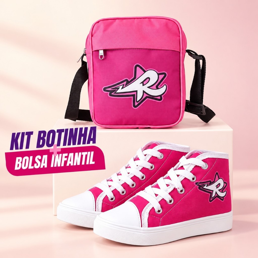 Kit Tênis Botinha Infantil Bolsa Menina Casual Escolar Pink Emilly Vick Katlen dos Rosa