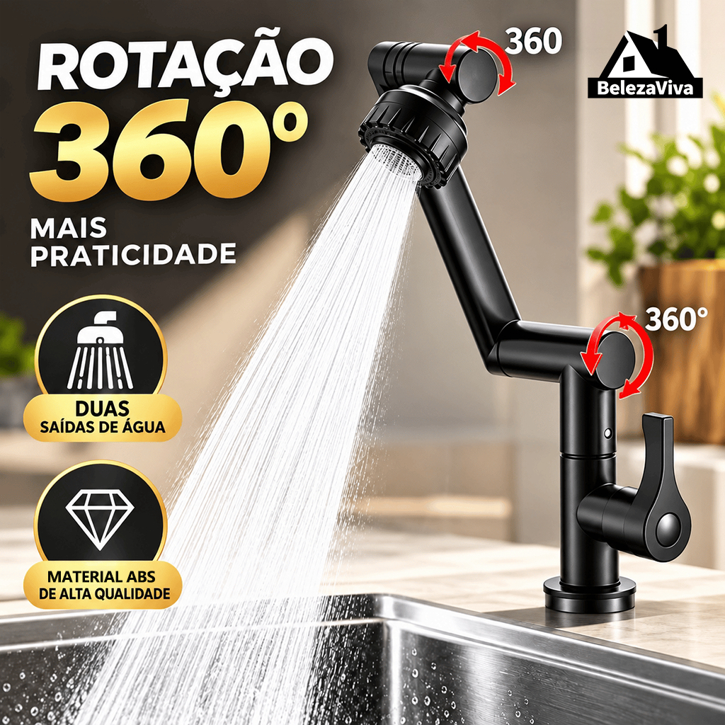 Torneira Giratória 1080° Com Braço Robótico Chuveiro À Prova De Respingos Para Cozinha E Banheiro SLT