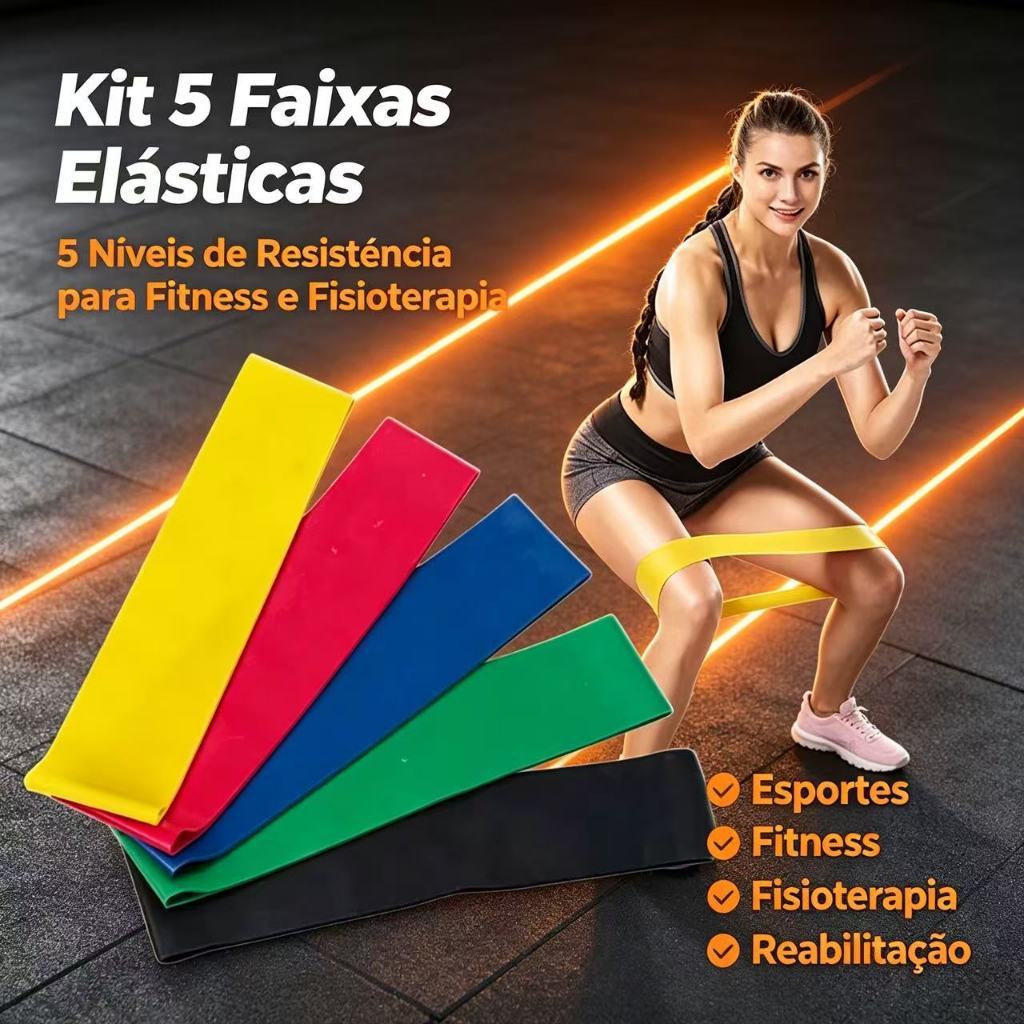 Kit 5 Faixas Elásticas Para Exercícios Multifuncional Yoga Fisioterapia e Treino