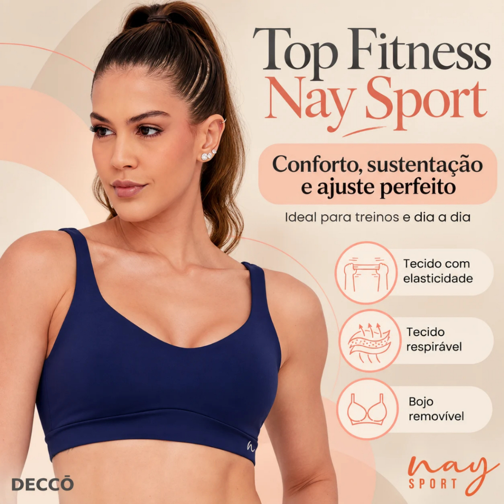 Top Regata Nay Sport Bojo Removível Confortável Alta Performance Fitness