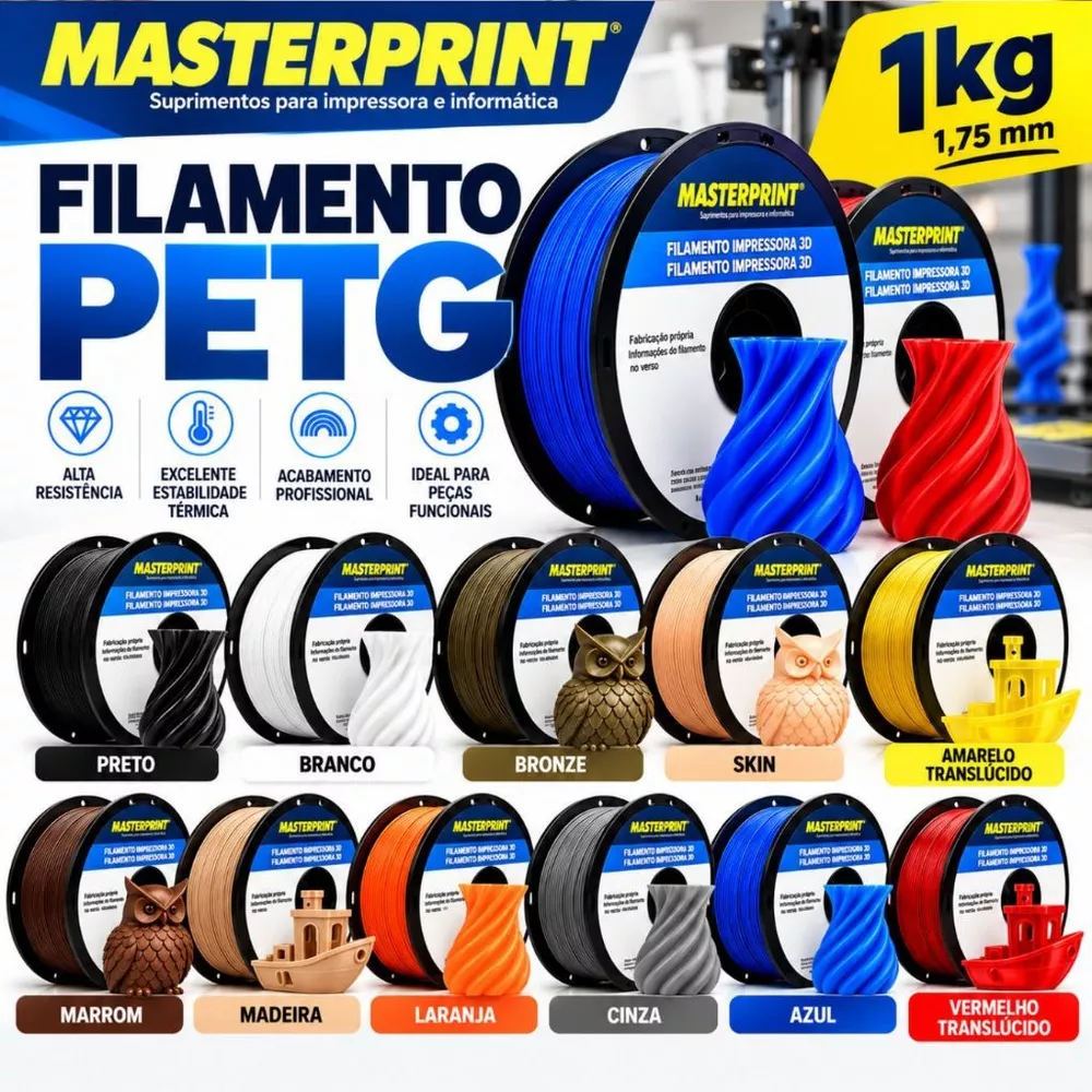 Filamento PETG Masterprint 1kg 1,75mm Impressão 3D para Impressora Premium PET-G