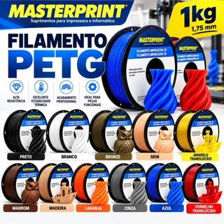 Filamento PETG Masterprint 1kg 1,75mm Impressão 3D para Impressora Premium PET-G