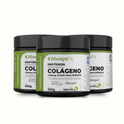 Kit 3x Colágeno Verisol AlwaysFit | Ácido Hialurônico + Vitaminas, Minerais, Fibras | Maçã Verde 200 g
