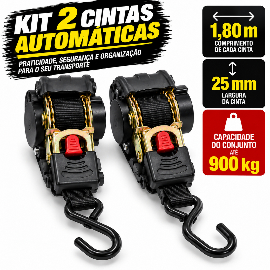 Kit 2 Catraca Retratil Automática até 900Kg Ganho S Uso Profissional