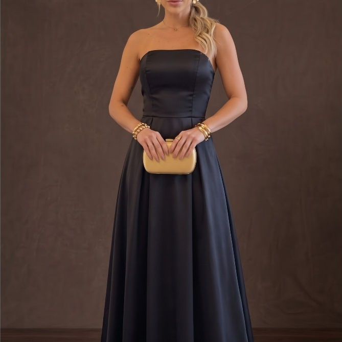 Vestido Longo Tomara Que Caia Alfaiataria Feminino Brilhoso Vestido de Festa Elegante