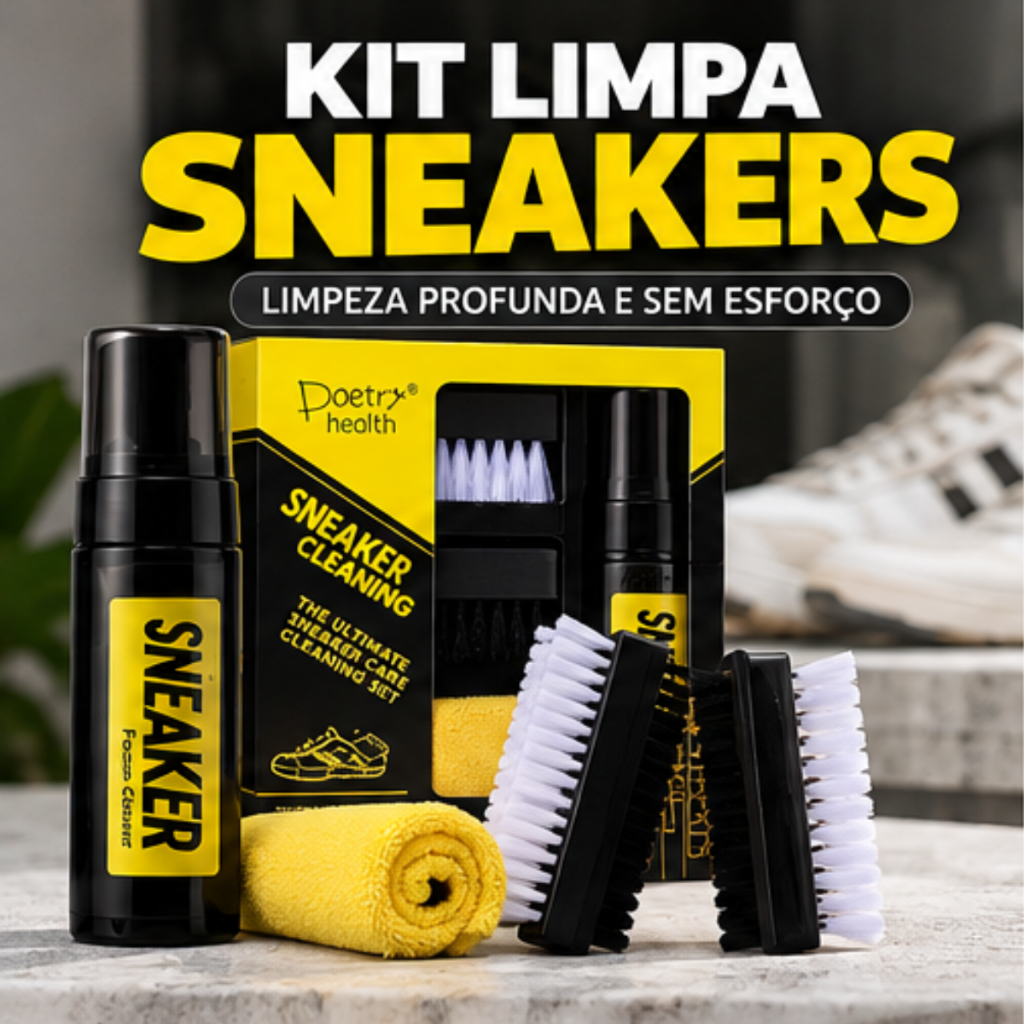Kit Limpa Sneakers Premium Tênis Espuma de Limpeza 2 Escovas + Pano Microfibra
