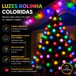 Luzes de Natal Pisca-Pisca LED Bolinhas Grandes Coloridas IP44 Uso Interno e Externo