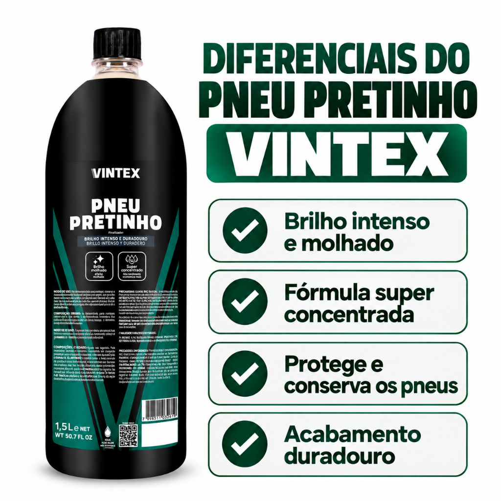 Pneu Pretinho 1,5l Vonixx Vintex Brilho Intenso Duradouro Molhado Abrilhantador Concentrado Carro — imagem 2 de 2