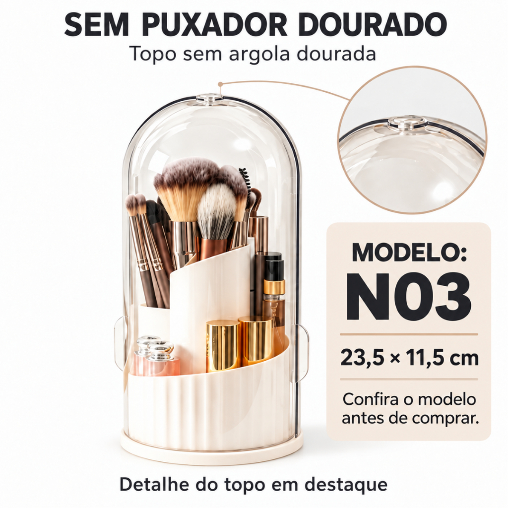 Organizador de Banheiro com Tampa Deslizante e Base Rotativa – 3 Espaços para Escovas de Dentes