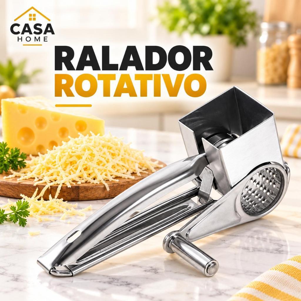 Ralador de Queijo Manual Rotativo em Aço Inox com Manivela Cortador Fatiador Multiuso para Legumes Chocolate e Nozes