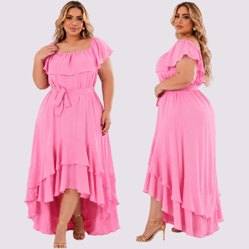 Vestido Plus Size Longo Babado Camadas Ciganinha,estilo sereia cauda de peixe.Elegante Festa luxo,Casual boho chic Curve