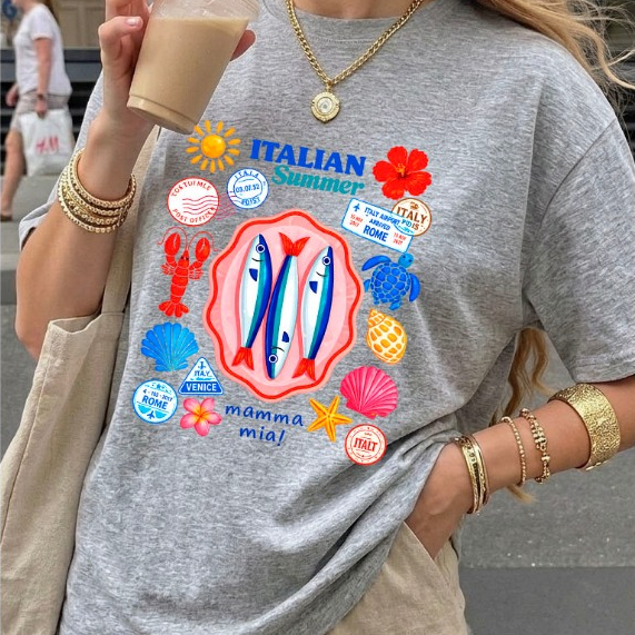 Camiseta Feminina ITALIAN SUMMER 100% Algodão Premium Blusa Casual Tshirt Estampada Blusinha Estilosa