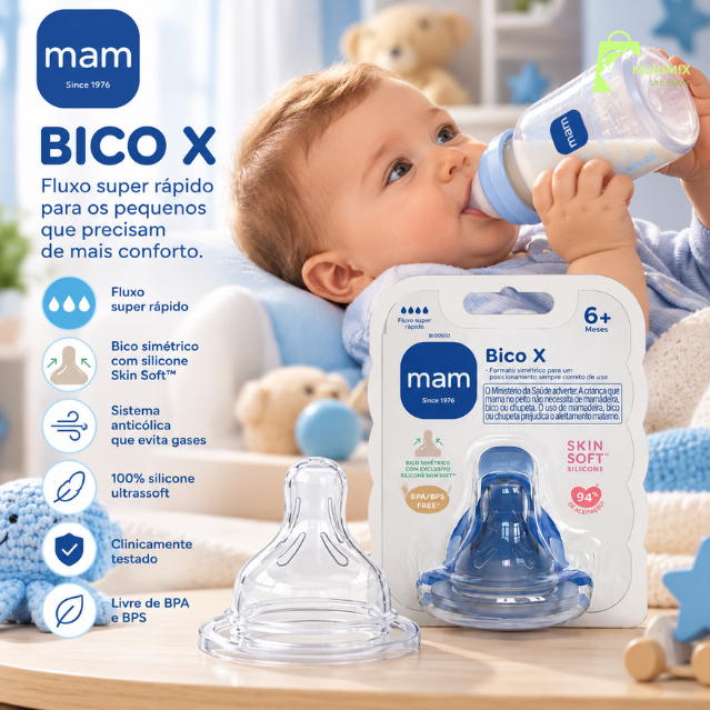 Bico MAM X 6+ Meses Fluxo Super Rápido Silicone Original Unitário