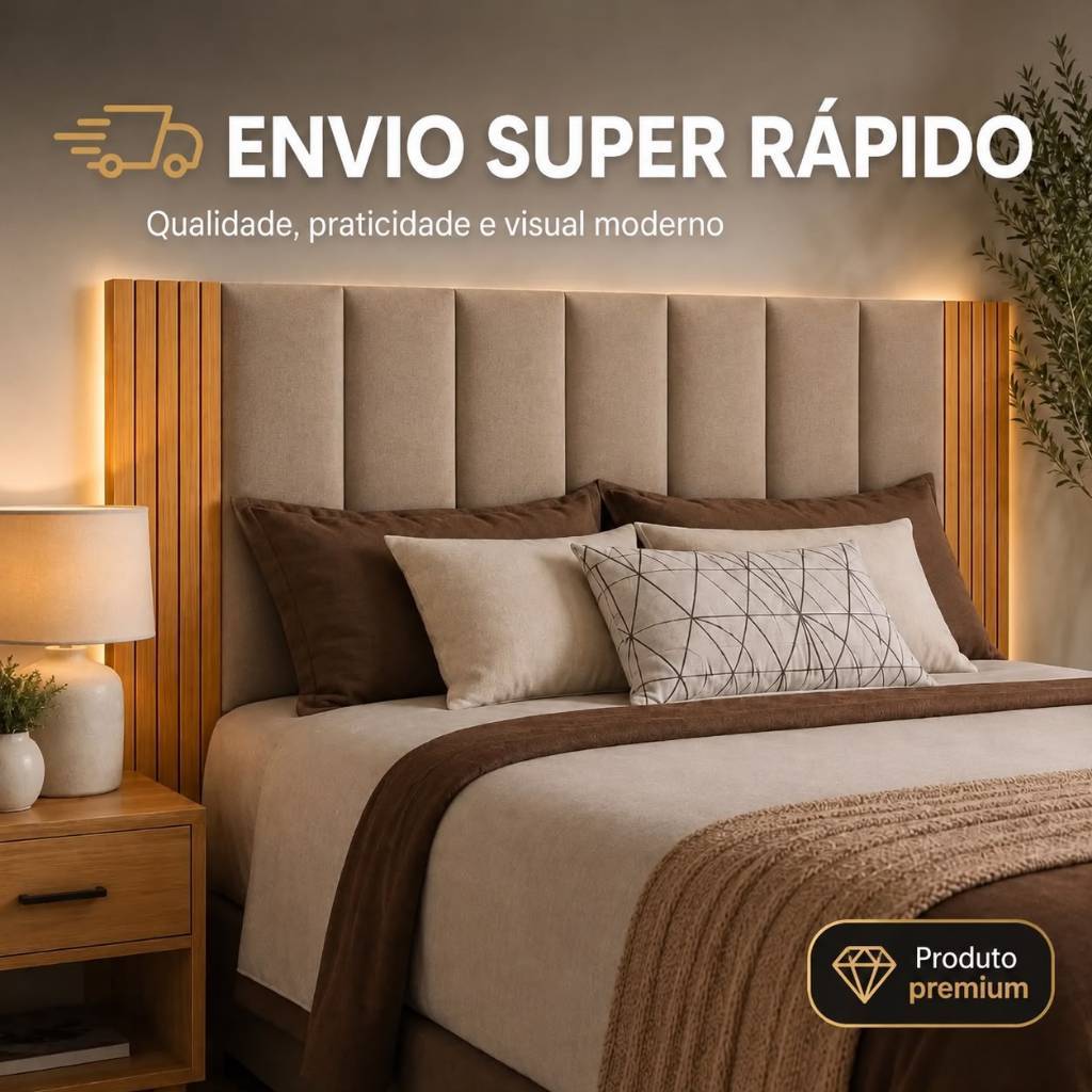 Kit Cabeceira Modular + Painel Ripado MDF 45x20 Para Cama Box Casal King Queen Envio Full