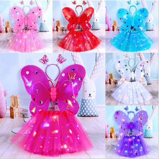 Kit Fada  Saia + Tiara + Asa + Varinha  com Led  Pisca Fantasia Festa/ Carnaval - TAMANHO…