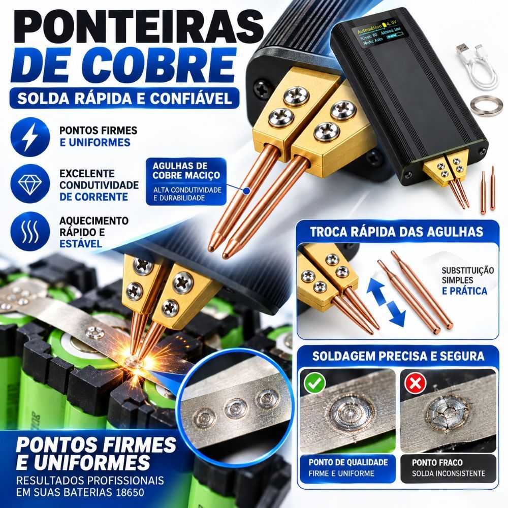 Mini Soldador de Ponto Portátil Máquina de Solda a Ponto para Bateria 18650 de Lítio Folha de Níquel Ajustável Kit DIY — imagem 2 de 2