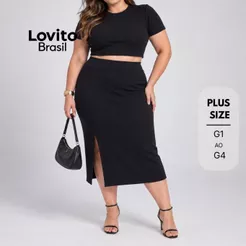 Lovito Plus Size Conjunto Feminino Malha Blusa e Saia Midi KSB320BRL349