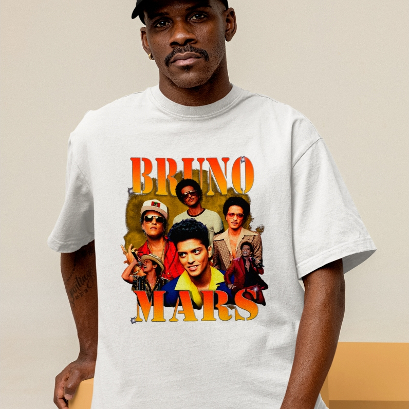 Camiseta Oversized Bruno Mars Estampada Streetwear Moda Urbana Casual Confortável Estilo Jovem Moderno Tendência Unissex